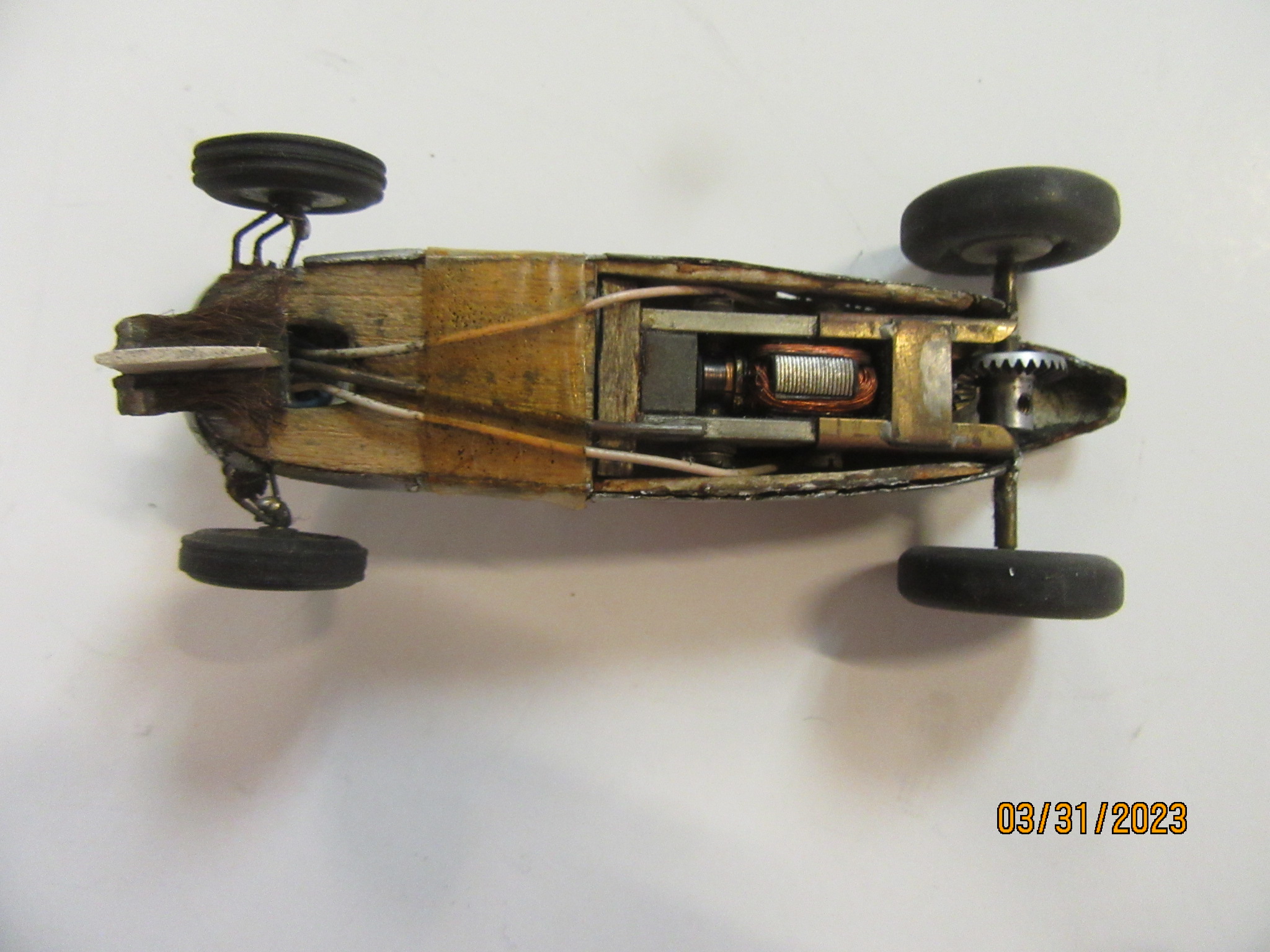 UNDERNEATH THE 1/32ND SCALE WOOD BODY AUTO UNION. SLOT CAR 
