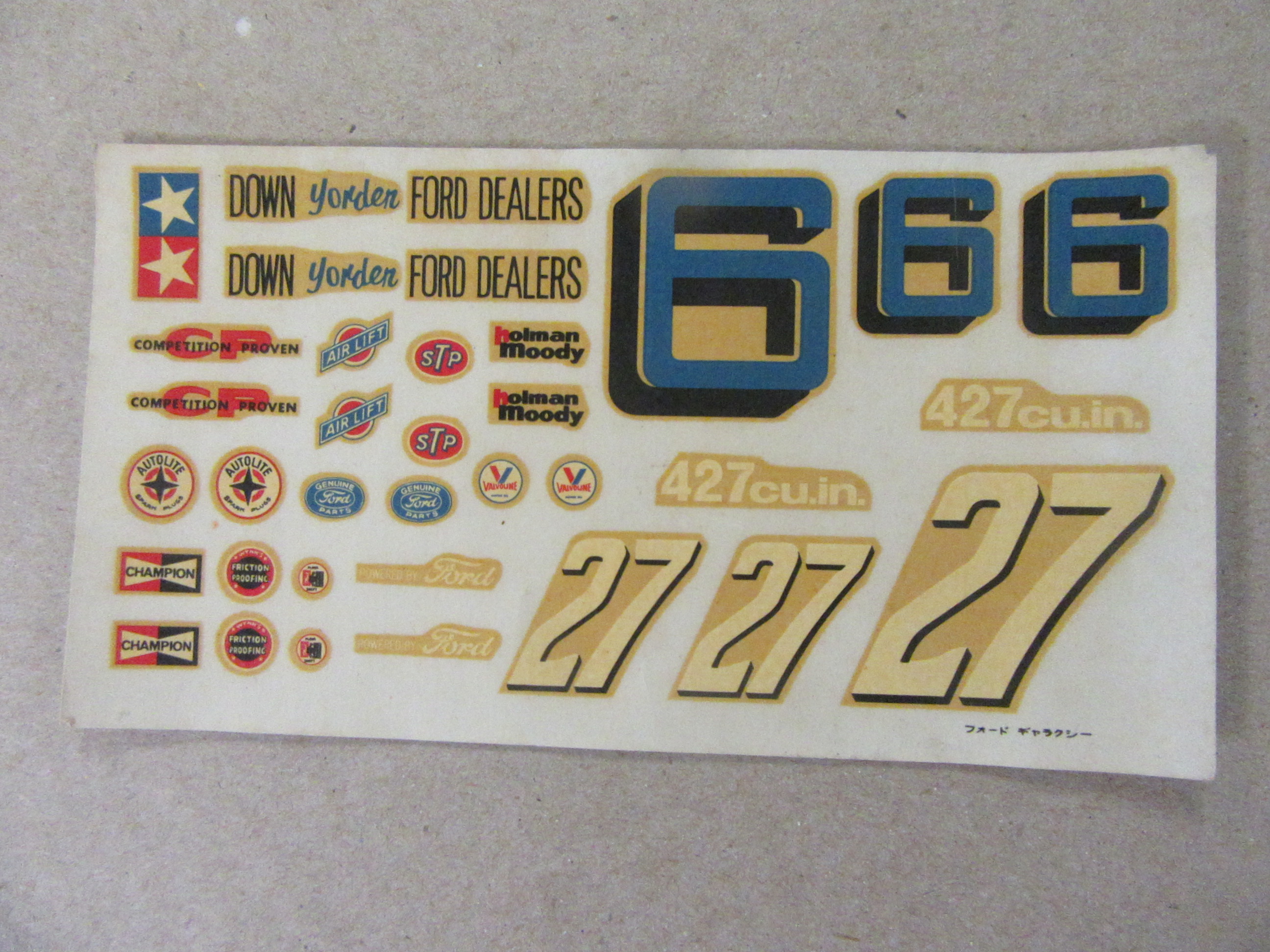 DECAL SHEET FOR THE 1/25TH SCALE FORD  GALAXIE