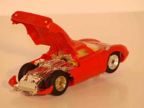 1/32ND SCALE FERRARI 250 LM WITH THE HOOD OPEN.