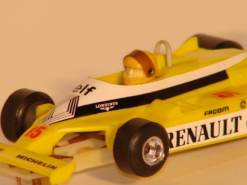 CLOSE UP OF THE MOVEABLE HELMET VISOR.