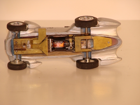 BOTTOM OF THE 1/32ND SCALE WOOD BODY AUTO UNION 1935 RAILCAR BUILT BY ROLAND KOEHLER OF GERMANY  .