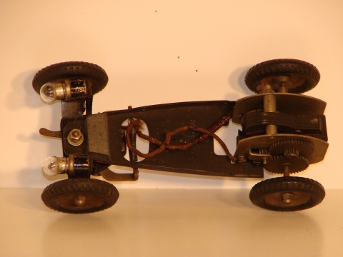 TOP VIEW OF THE CHASSIS FOR THE ALFA MADE IN 1935. IT HAS STEERING & LIGHTS 